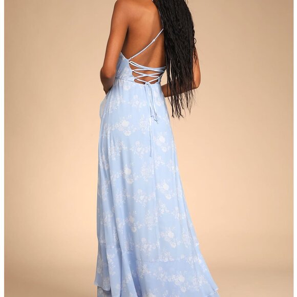 Lulu's Light Blue Floral Maxi Dress Size: Extra Small - Picture 6 of 8